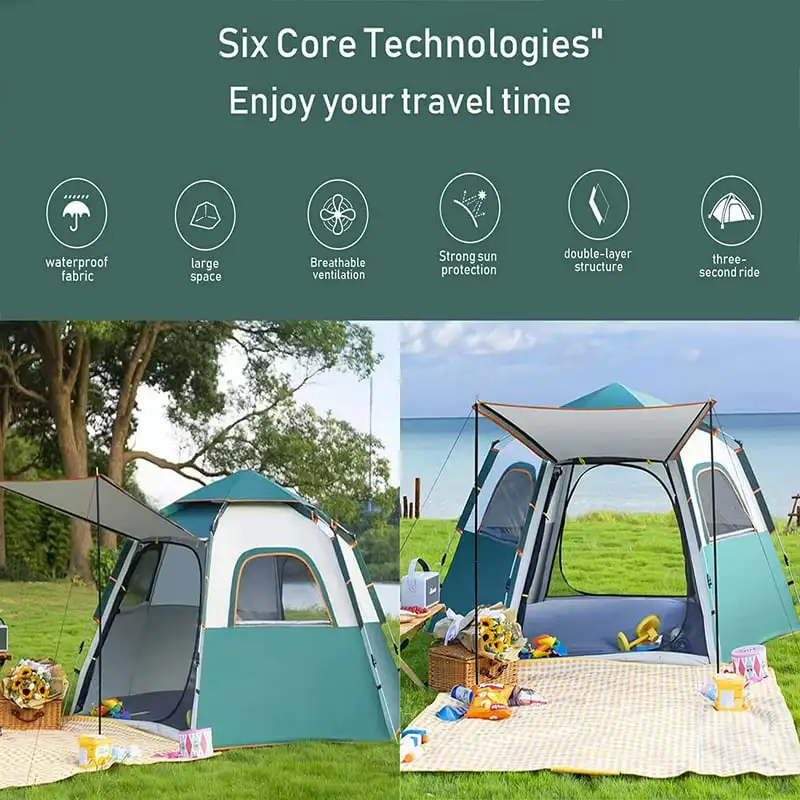 

Tent for 3/4 Person, Automatic Pop-up Tent, Waterproof & Windproof Family Hiking - Green