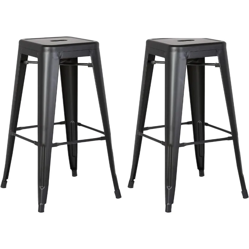 

Modern Industrial Light Weight Stackable Counter Height Bar Stools Set of 2, 24" Seat, Matte Black Finish