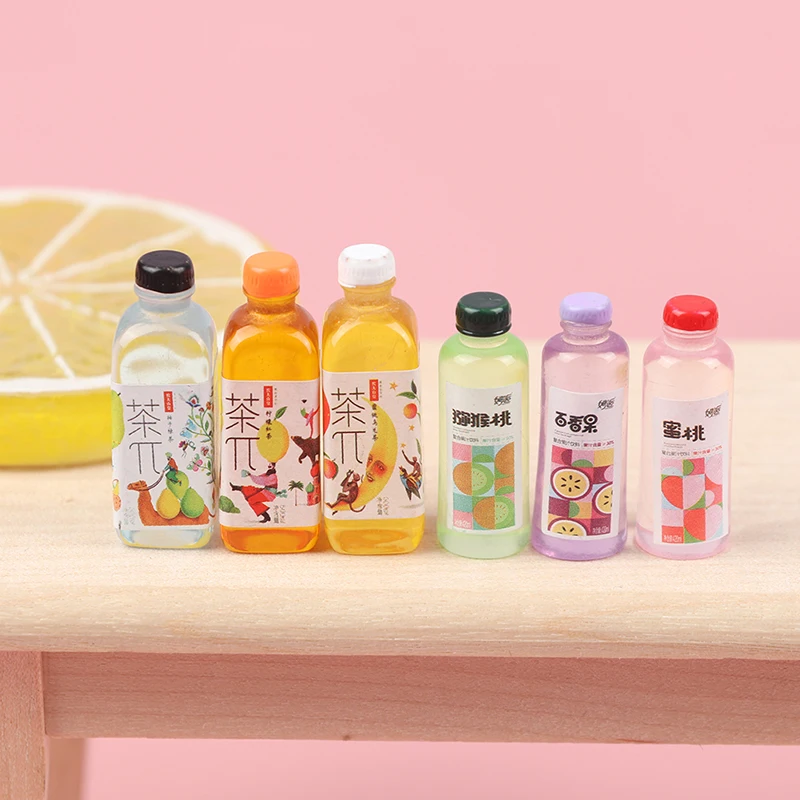 

5Pcs 1:12 Dollhouse Miniature Fruit Tea Juice Tea Model Beverage Bottle Soda Drink Pretend Play Food Toy Doll Kitchen Accessorie