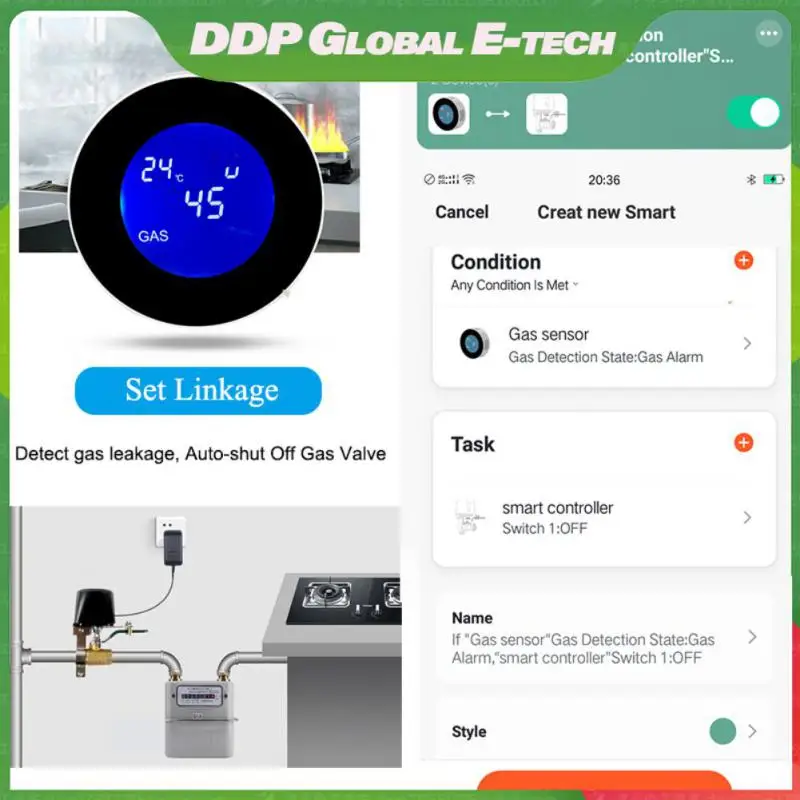 

Детектор Утечки природного газа Smart Home с цифровым ЖК-дисплеем, смарт-детектор сгорания с приложением, трехлетний срок службы, Wi-Fi