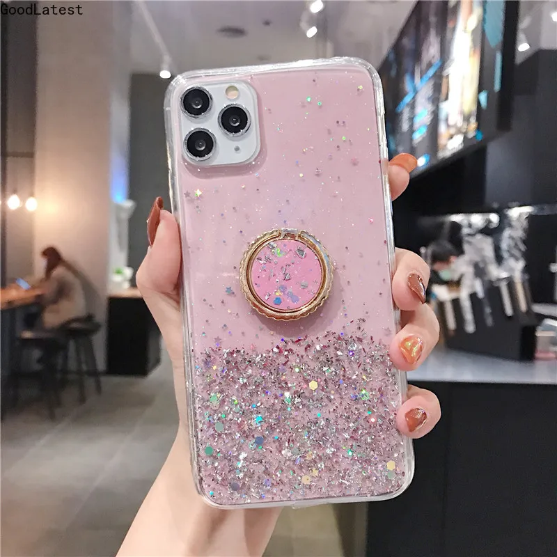 Чехол для телефона для Xiaomi Redmi Note 6 Pro 5 4 5A 4X Mi CC9 9T 5X 6X A1 A2 Lite A3 6A с блестками и кольцом на задней крышке.