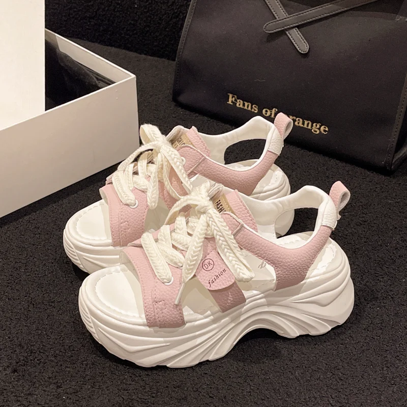 

Сандалии женские в стиле ретро, Спортивная пляжная обувь из мягкой искусственной кожи, на шнуровке, на толстой подошве, лето 2023