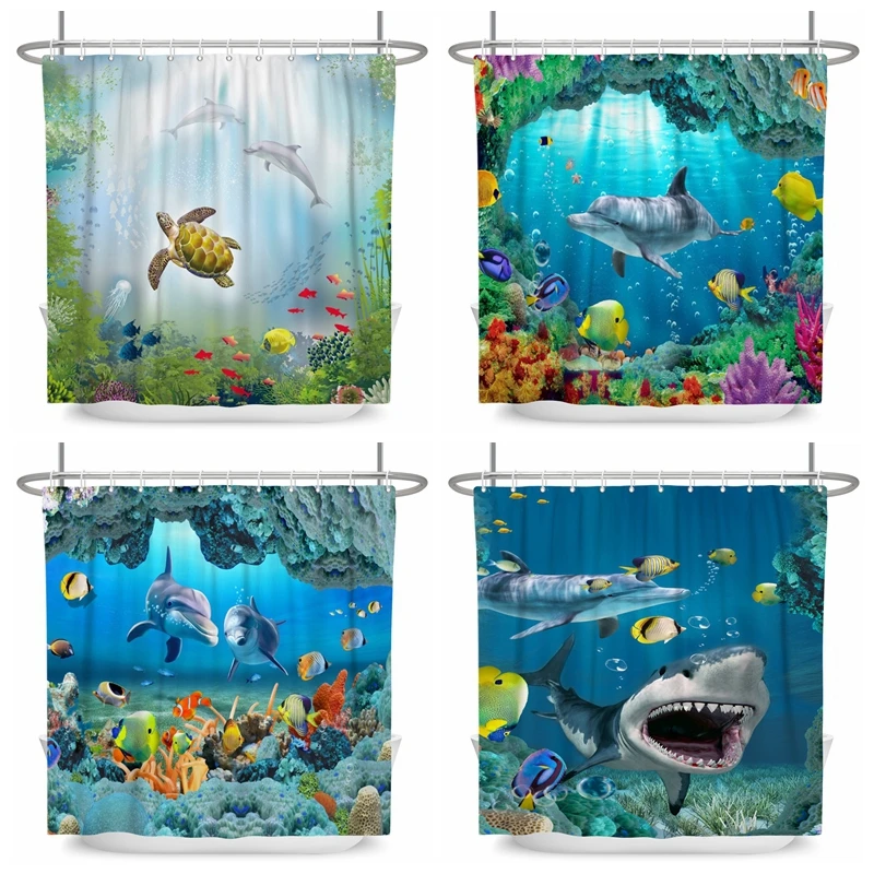 Шторка для душа подводного океана водонепроницаемый фотошторка с крючками