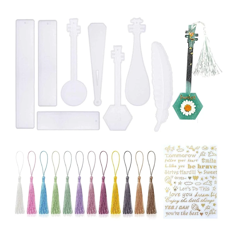 

33Pcs Bookmark Resin Mold Kit With Colorful Tassels,Epoxy Resin Silicone Molds For DIY Resin Casting Bookmarks