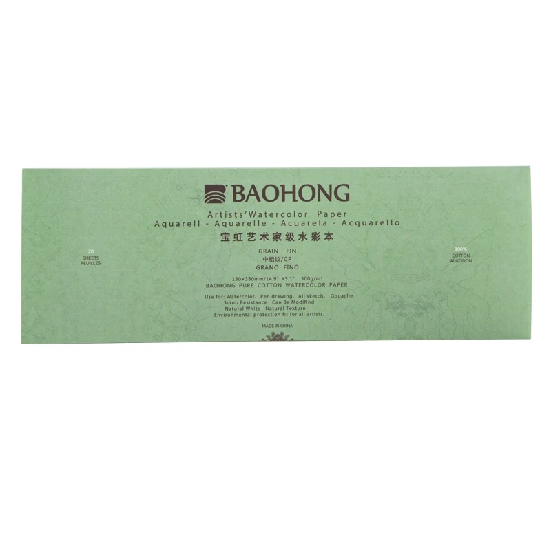 BaoHong художественная Акварельная бумага, хлопковая 100% бумага для рисования, гуашь, акрил, перьевая ручка, струйный пастельный уголь 130*380 мм
