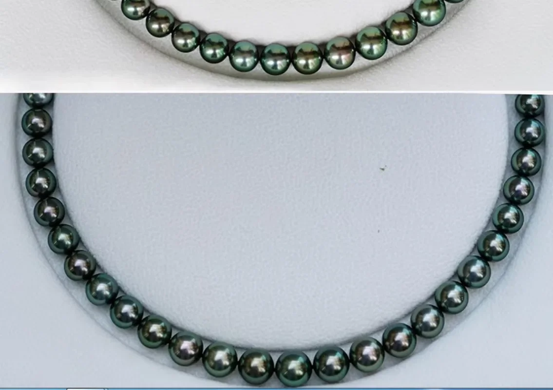 Suberb 17 &quot10-11 мм натуральное черное зеленое круглое жемчужное ожерелье для мужчин