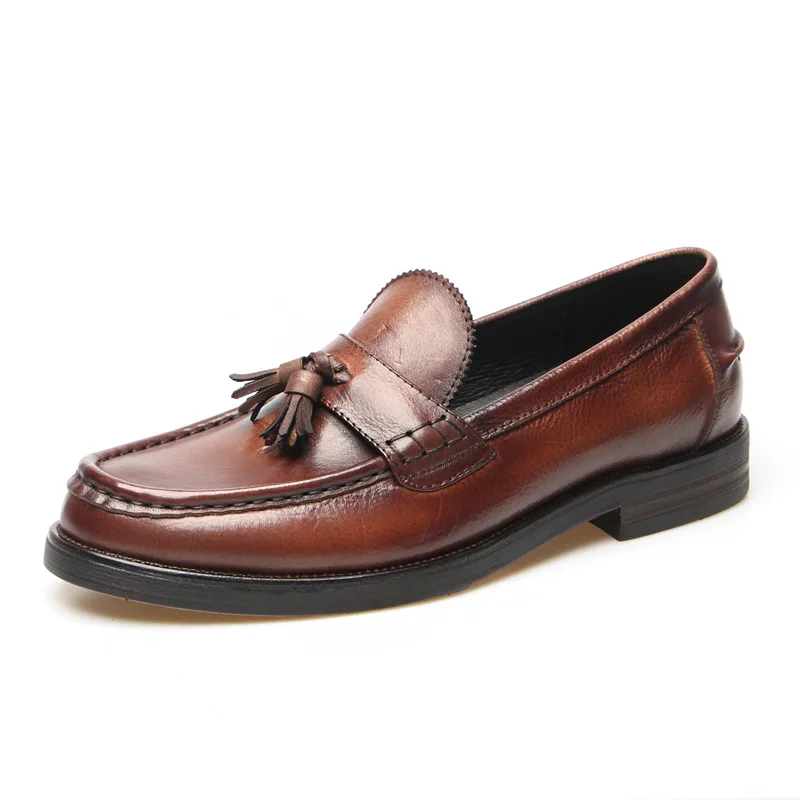 

Handmade Design Slip on Loafers for Men Business Formal Shoes Genuine Leather Breathable Men Flats Fashion Tassel Soft Moccasins