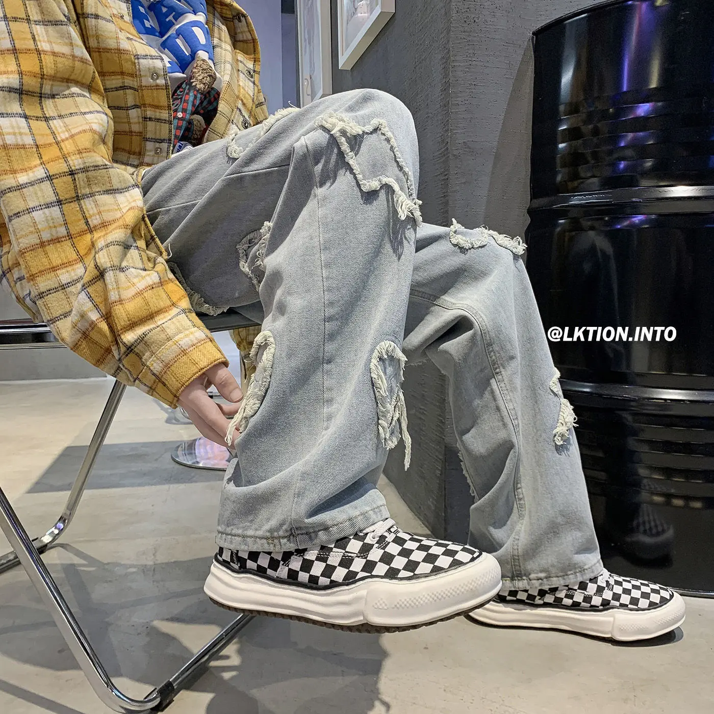 High Street Hip Hop Men's Y2K Fashion Clothes Embroidery Baggy Wide Leg Jeans Love Straight Trousers Streetwear Pants For Men