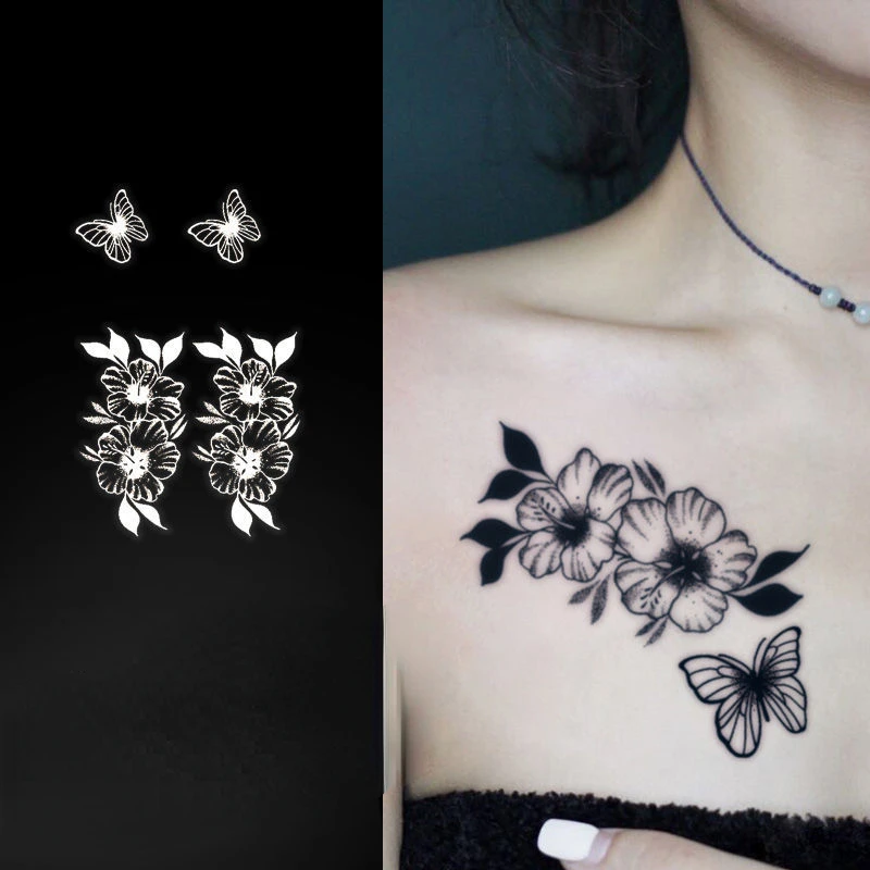 

2022 New Sexy Flower Butterfly Waterproof Juice Tattoo Stickers for Woman Body Arm Thigh Temporary Tattoos Flower Fake Tattoo