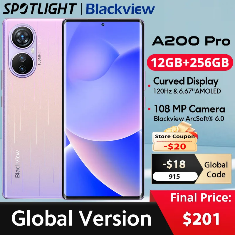 【World Premiere】Blackview A200 Pro MTK Helio G99 6.67''AMOLED Curved Display 12GB 256GB NFC 108MP Camera 5050mAh Cell Phone