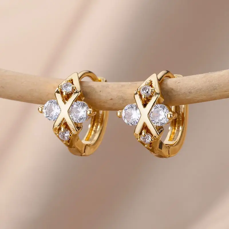 

Zircon Star Cross Earrings For Women Stainless Steel Gold Plated Luxury Hoop Piercing Earring 2023 New Wedding Jewelry aretes