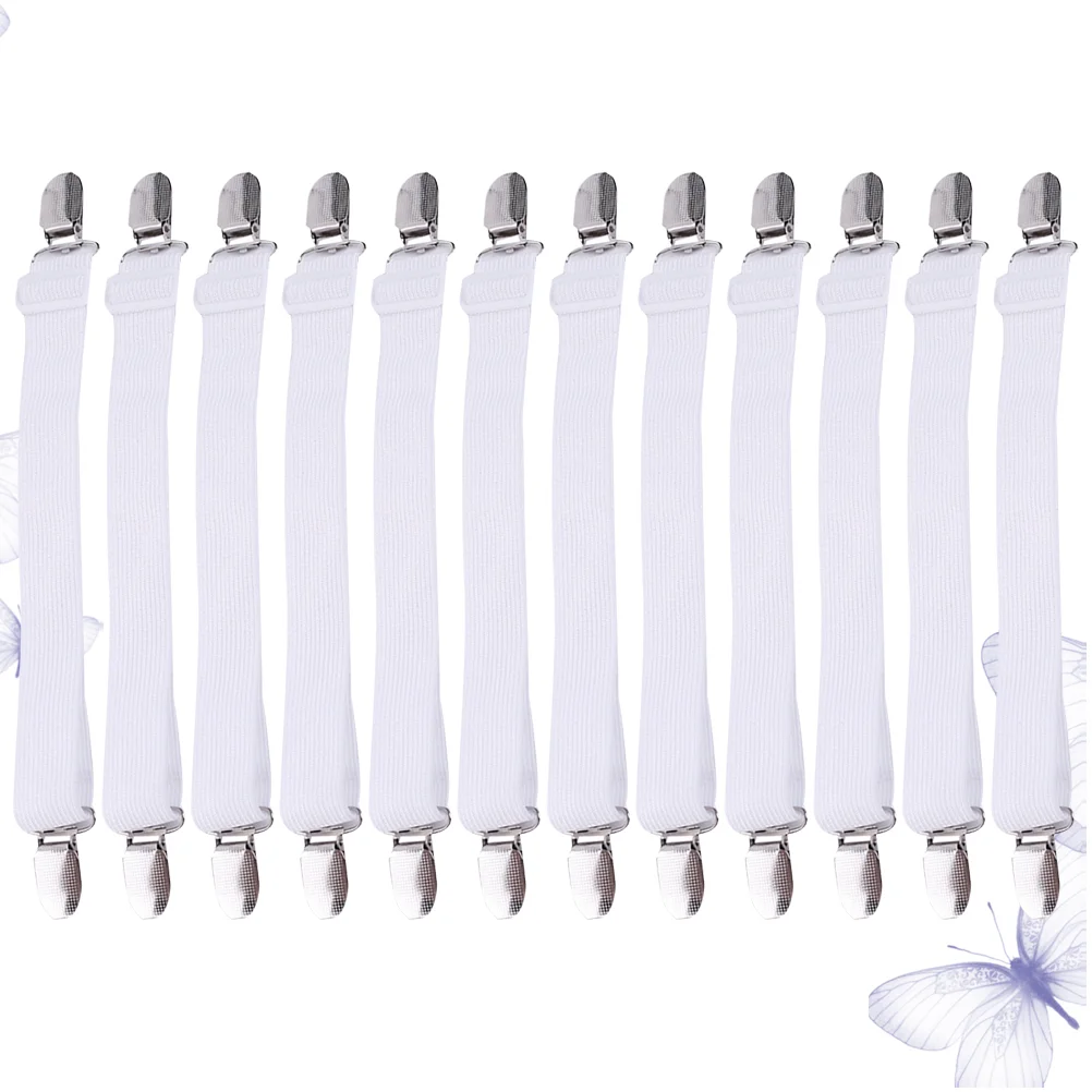

12pcs Multipurpose Bed Sheet Fasteners Adjustable Suspenders Gripper Elastic Strap with Clips for Bed Sheets Mattress Covers