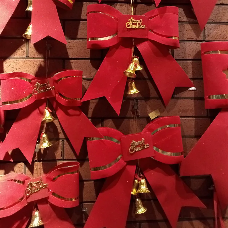 

Красный красивый флокирующий галстук-бабочка, украшение для рождественской елки, Рождественская Праздничная гирлянда, подвеска, домашний декор для новогодвечерние праздничных подарков