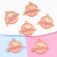 10pcs 2622mm pink enamel drop oil round cat pendant womens necklace bracelets mobile phone chain diy charms for jewelry making