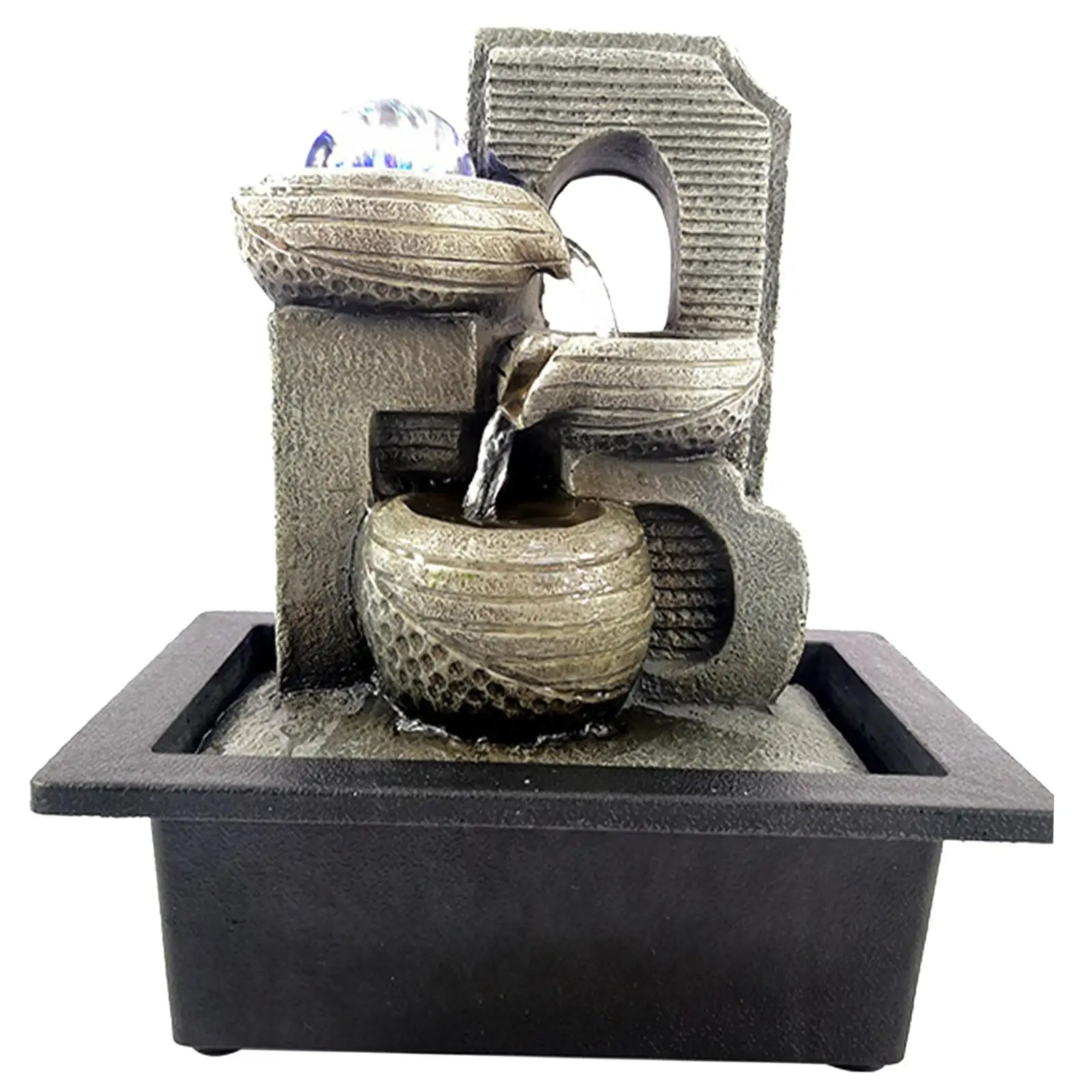 

Столешница с многоярусной колонной для помещений, освещенный расслабляющий мини-миниатюрный дзен с помпонными украшениями для заднего дво...