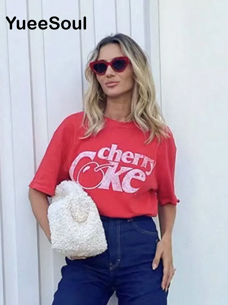 

Футболка женская повседневная с коротким рукавом и круглым вырезом, Y2k