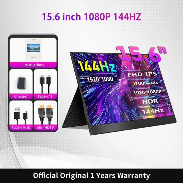 TUHUI 15,6 дюймов 2K портативный монитор 144 Гц 2560*1440 100% sRGB IPS ...