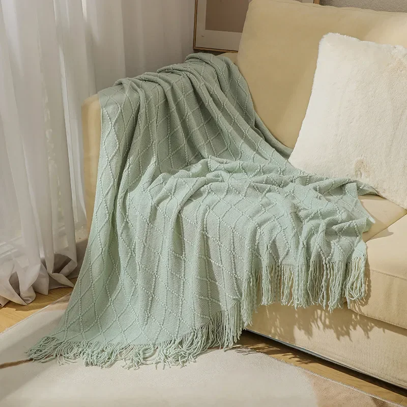 

Nordic Knitted TV Blankets Bed End Decor Drop ShipShawl Sofa Blanket with Tassels Scarf Sofa Emulation Fleece Throw Blanket