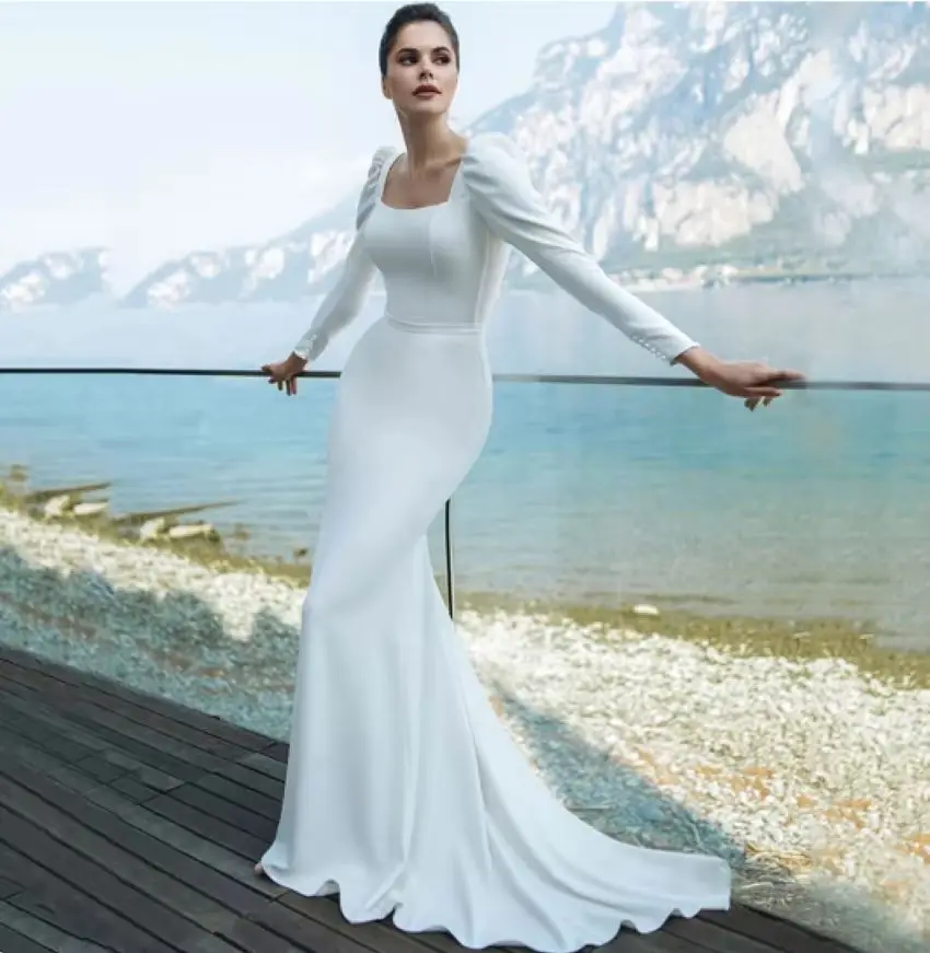 Othray Русалка Спандекс Простое свадебное платье Элегантный квадратный воротник с