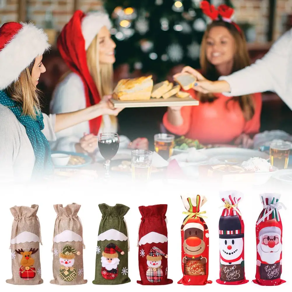 

Christmas Wine Bottle Cover Beige Linen Snowman Wine Bottle Sleeve Flax New Year Beige Linen Wine Bottle Sleeve For Elk Mod I9E1