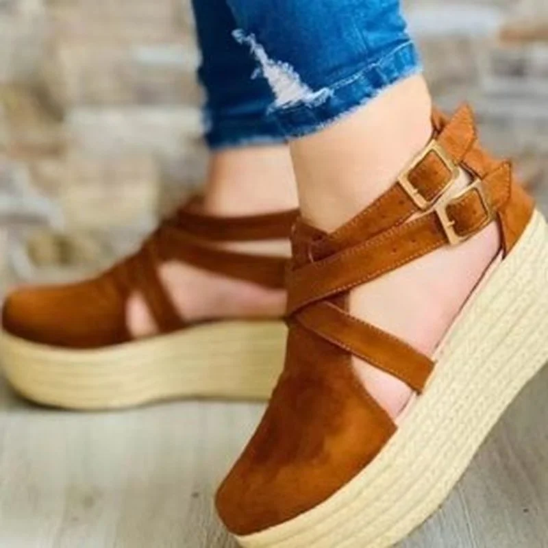 

Women's sandals retro wedges single shoes buckle straw woven platform shoes fashion women's sandals plus sizes Zapatillas Mujer