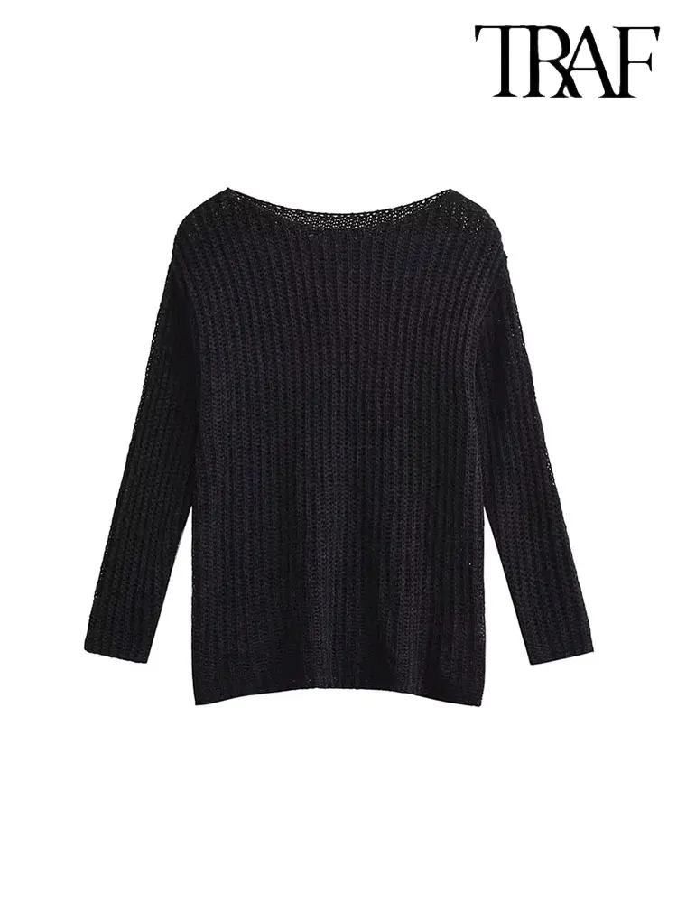 

TRAF Spring Autumn Pullovers Women Hollow Out Lazy Japanese Female Hotsweet Loose Casual Personality Harajuku Sweater Women