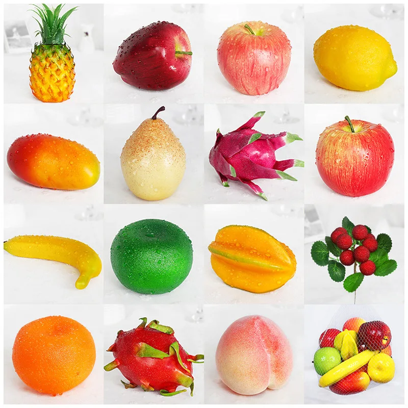 

Artificial Fruits and Vegetables Home Decoration Fake Orange Peach Apple Pear Grape Lemon Peach Ornament Food Photography Props