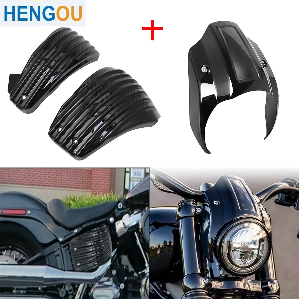 

Motorcycle Gloss Black Front Mask Headlight Fairing + Battery Side Covers For Harley Softail Street Bob FXBB FXBBS 2018-2021 19