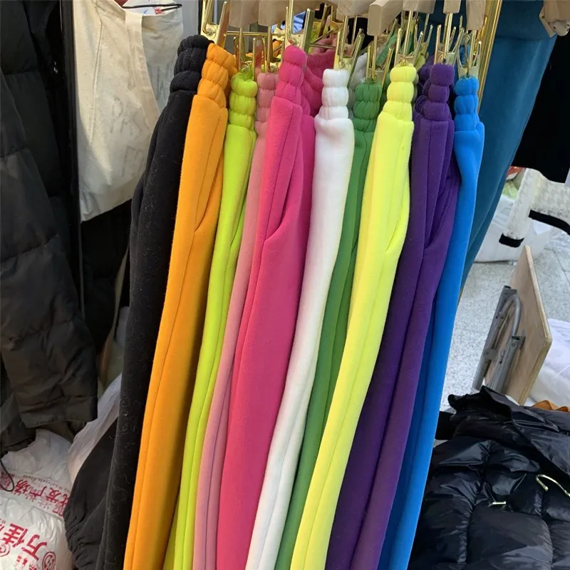 

Новинка 2021, женские осенне-зимние повседневные брюки карамельных цветов с эластичным поясом и вырезами для ног, спортивные брюки, женские б...