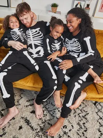 Семейная Пижама на Хэллоуин, топы с длинным рукавом и рисунком черепа для взрослых и детей, модная одежда для сна