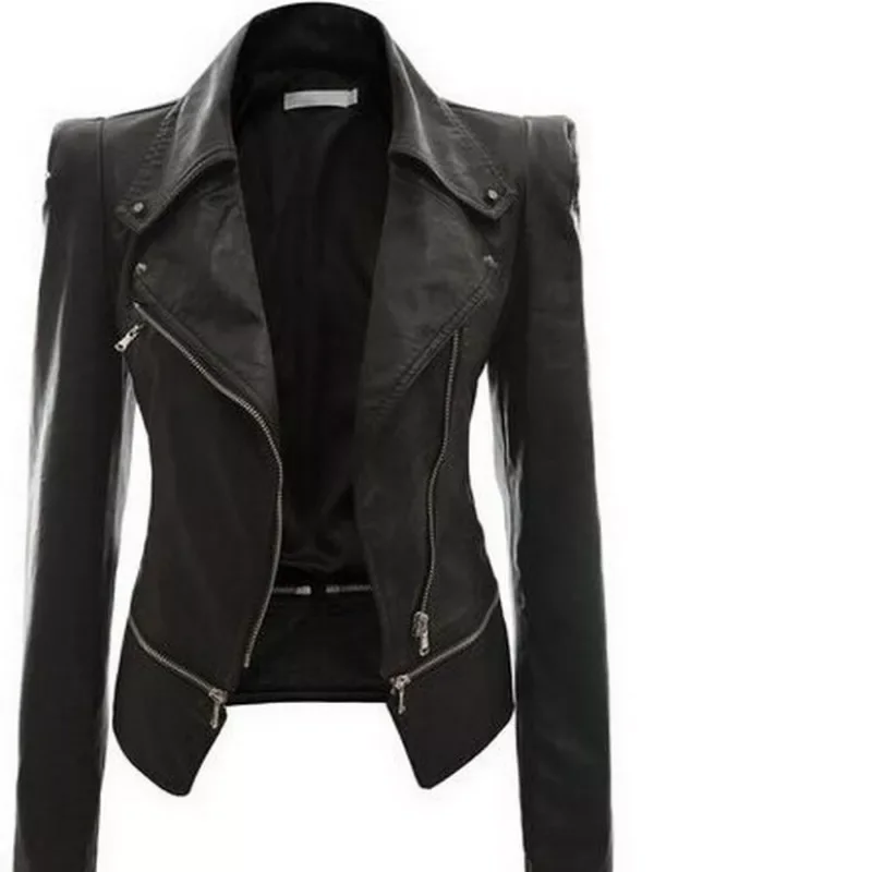 

2023New Autumn Women faux Leather Jacket Gothic Black moto jacket Zippers Long sleeve Goth Female PU Faux Leather Jackets