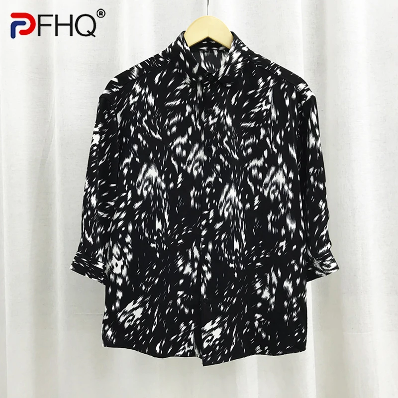 

PFHQ Autumn Men's Leopard Print Medium Sleeve Shirts Tide Creativity Darkwear Breathable Leisure Handsome Ice Silk Tops 21Z1158