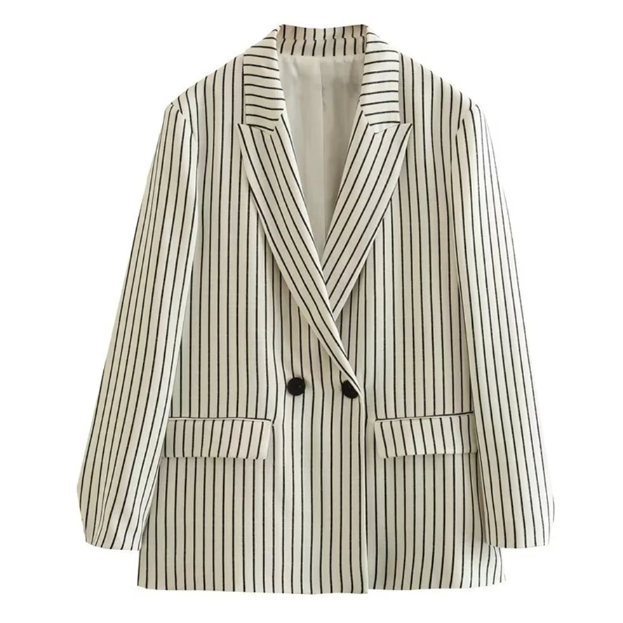 Dave&Di British Ladies Vintage Fashion Boyfriend Stripe Blazer Women Casual Jacket