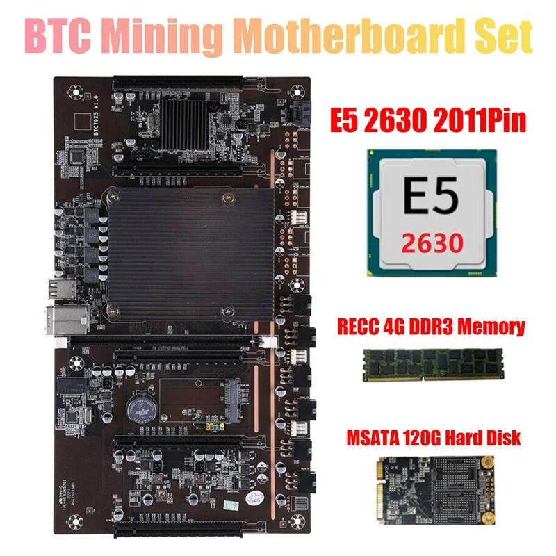 

Материнская плата для майнинга BTC X79 H61 5X PCI-E 8X, поддержка 3060 3070 3080 GPU с E5 2630 RECC 4 ГБ DDR3 ПАМЯТЬ 120G SSD