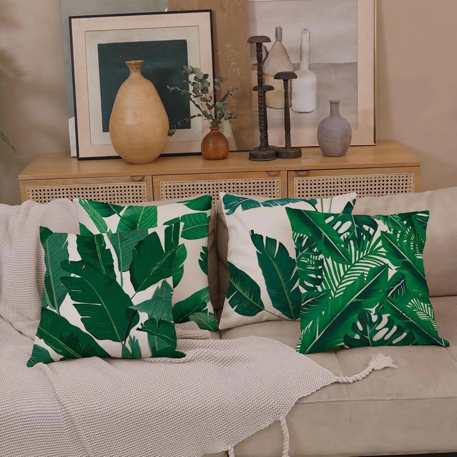 Фото Conjunto 4 средства для альмохadas con diseño bohemio plantas, funda cuadrada corativa, juego cojines 4 regalos corativos perfe №2