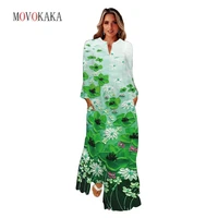 movokaka woman spring autumn long dress elegant party holiday beach casual flowers printed vestidos long sleeve vintage dresses