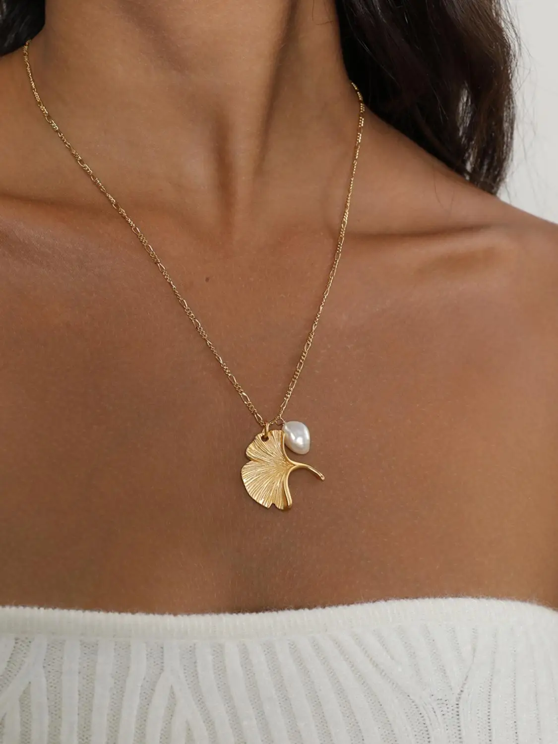 Shawatelier Design S925 Серебряное ретро французское жемчужное ожерелье с листьями гинкго