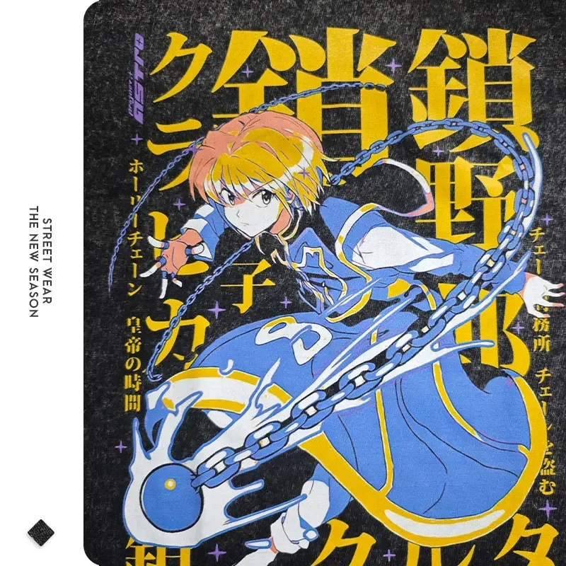 Футболки Kurapika винтажная мытая футболка с изображением охотника в стиле аниме