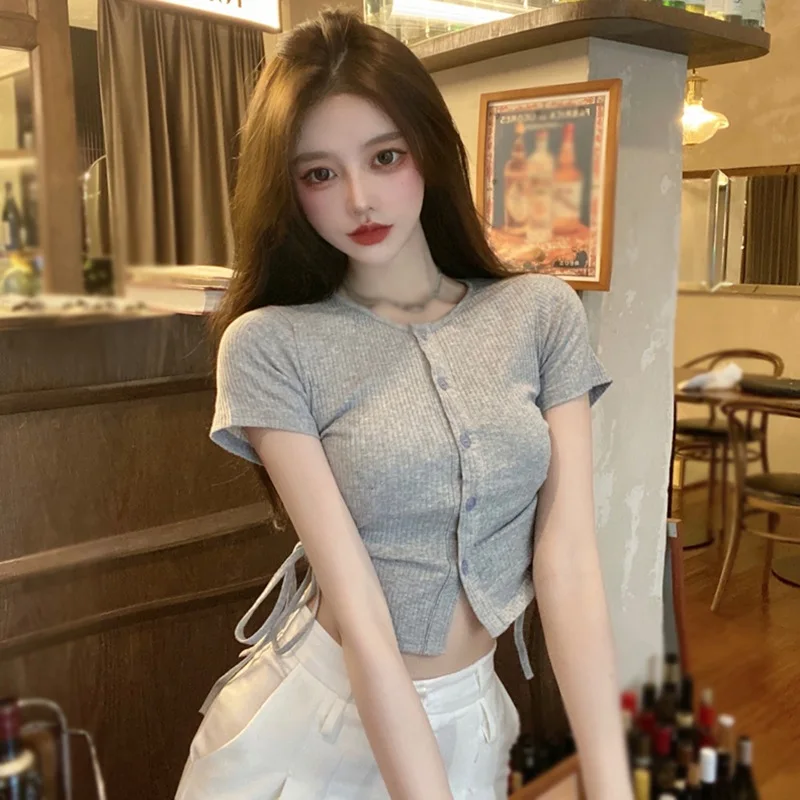 

Irregular Casual Crop Top T-Shirt Women's Slim Short Sleeve Women's round Neck Short Sleeve Comfortable S-XL