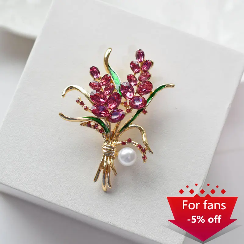 

Light Luxury Brand Elegant Rose Red Crystal Wheat Ear Brooch Women's Mosaic Pearl Clothing Accessories Performance Pin
