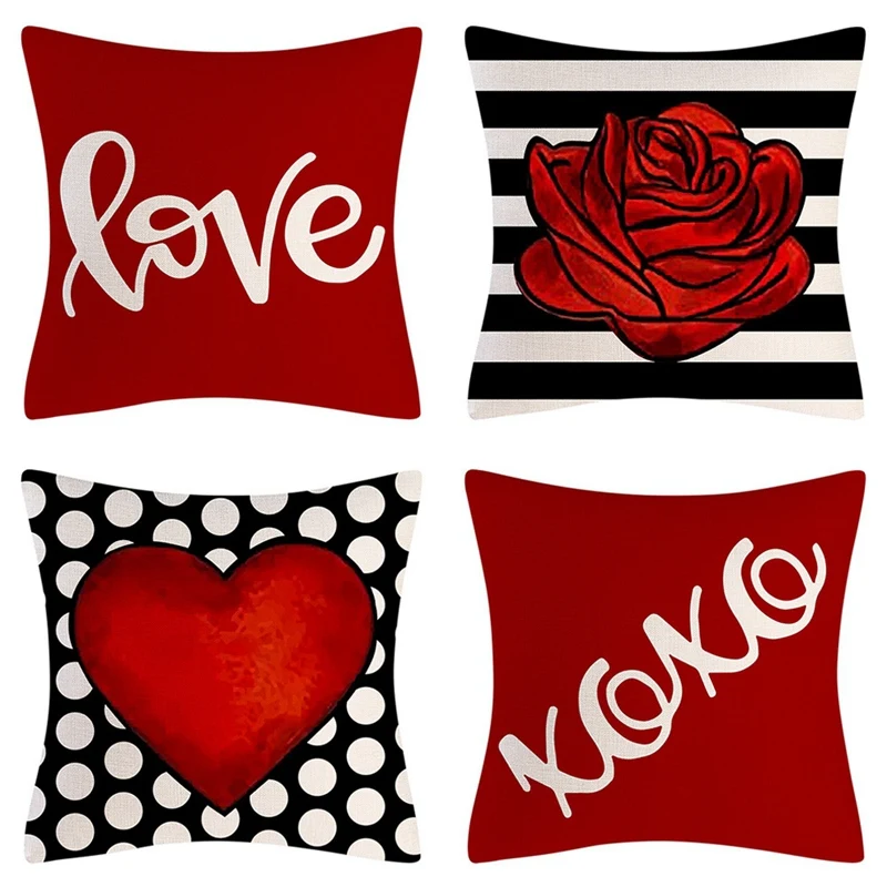 

4Pcs Valentine's Day Pillow Covers 45X45cm Valentine's Day Home Love Rose Pillow Pillow Decoration Pillow Decoration