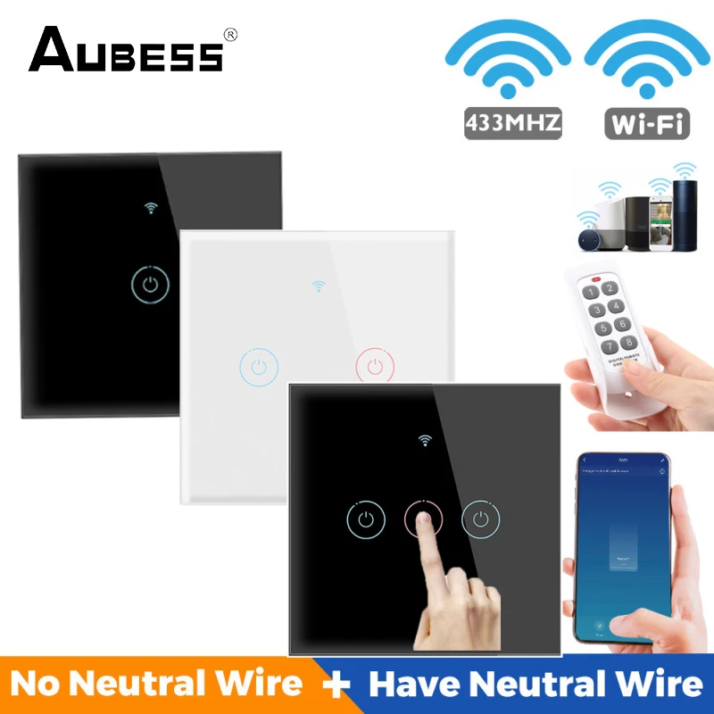 

Умный светильник ель света Aubess, Wi-Fi, RF433, без нейтрального провода, четыре способа управления, умный сенсорный выключатель, работает с Alexa Google ...