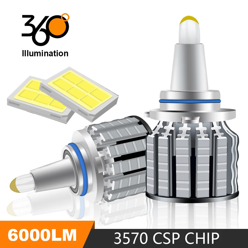 

360 H7 Led Bulbs H8 H11 Led 6000K HB4 9006 HB3 9005 Fog Lamp H9 H10 9012 Car Headlamps High Power 80W CSP 3D Turbo