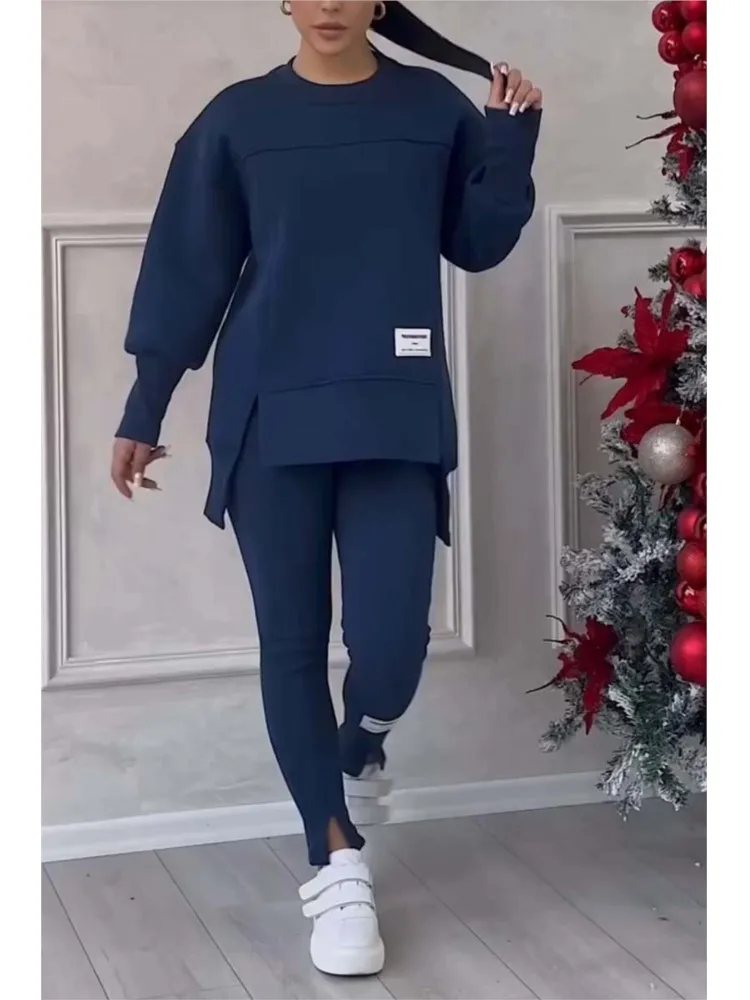 Женский Повседневный Спортивный костюм модный однотонный Свободный свитшот с