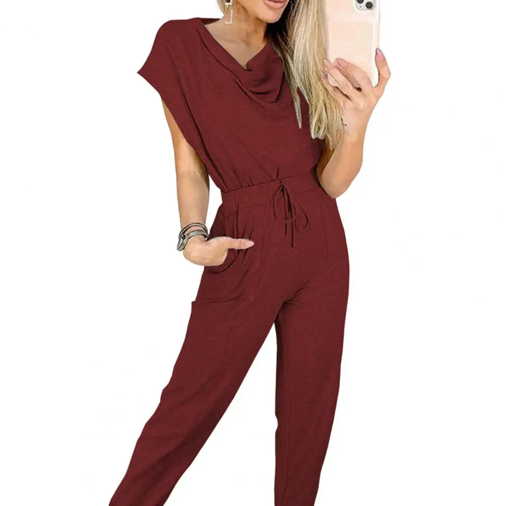 

Женский Повседневный Комбинезон, свободный однотонный комбинезон на шнуровке, дышащий комбинезон с карманами, повседневная одежда