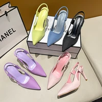 summer women thin high heels slingback sandals pointed toe slip on mules shoes ladies elegant shallow pumps party dress shoes