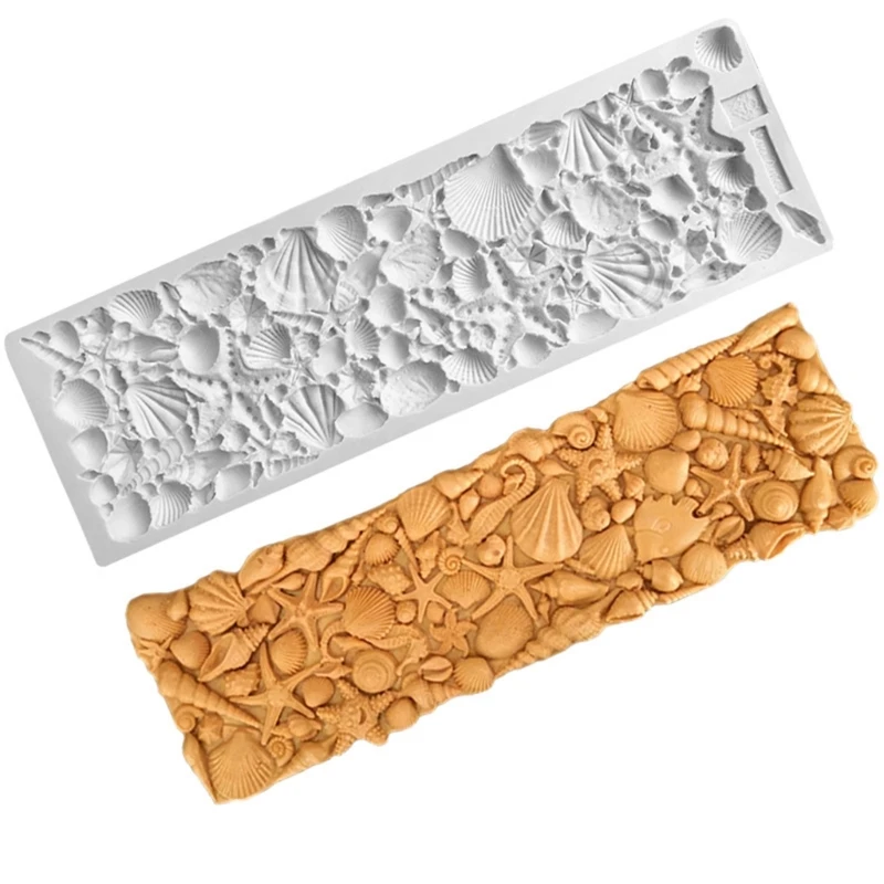 

3D Cake Border Mold Conch Starfish Pattern Silicone Mold Fondant Cake Cupcake Mold for Decorating Easy to Demold