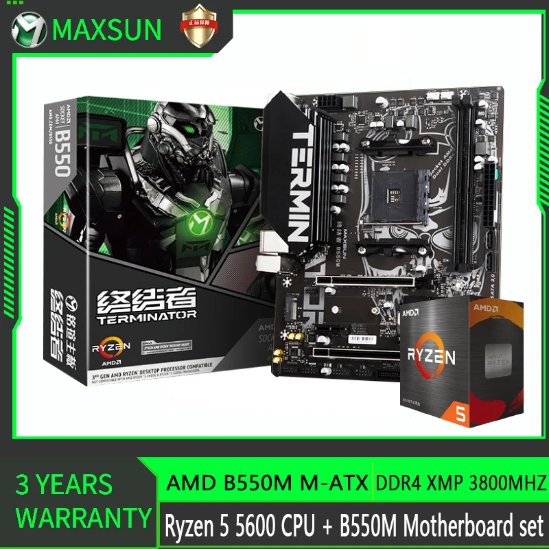 

MAXSUN Terminator B550M with Ryzen 5 5600 CPU Motherboard Combo Gaming Desktop DDR4 MATX M.2 SATA 3.0 Socket AM4 Motherboard Set