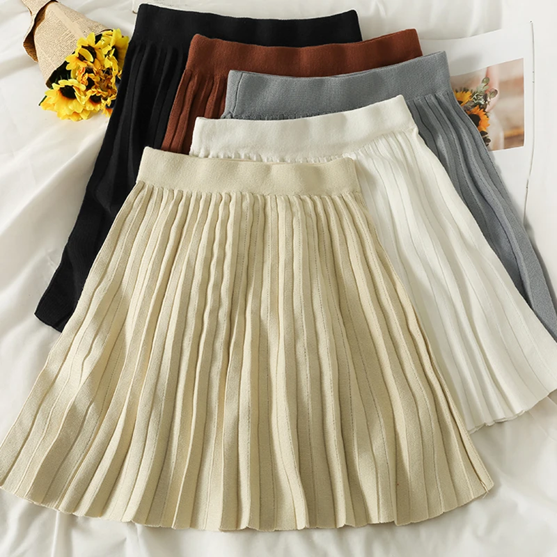 

Women High Waist Solid A-Line Short Skirt Vintage Fashion Harajuku Mini Skirt Ladies Casual Pleated Skirts Female