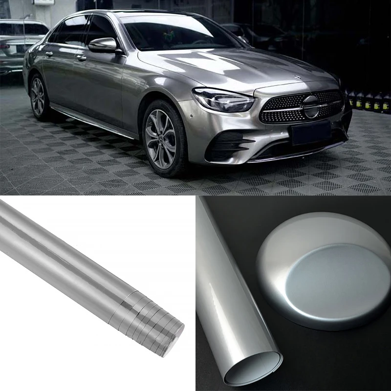 Блестящая серебряная виниловая пленка 20 см x 150 наклейка рулон листа с воздушными